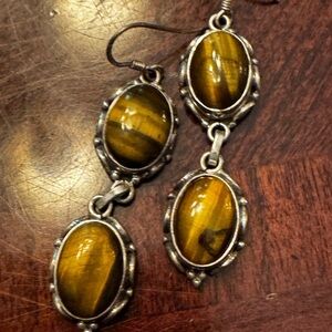 Elegant Silver and Tigers eye Stone Earrings